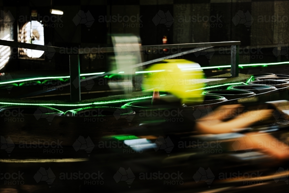 Accelerate Speed Image of Indoor Go Kart race track with motion blur - Austockphoto