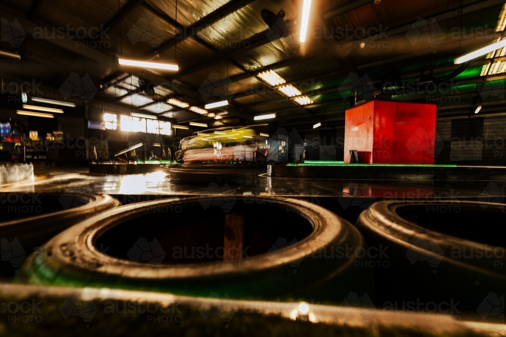 Indoor Go Kart race track with motion blur - Australian Stock Image