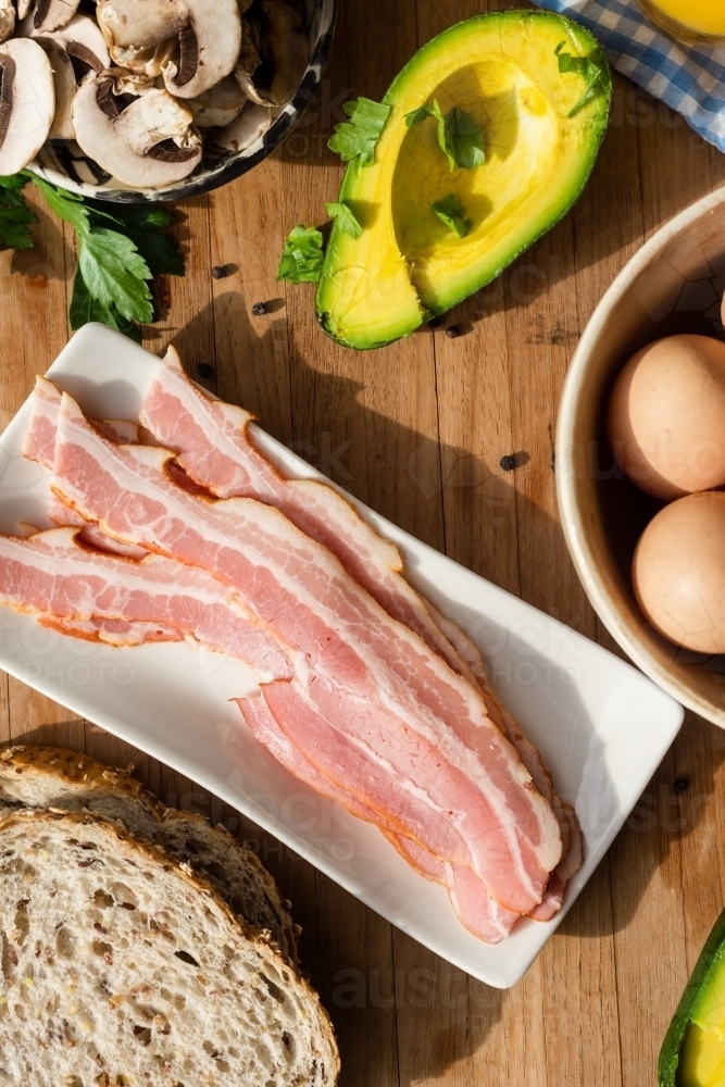 ingredients for the best brekky fry up - Australian Stock Image