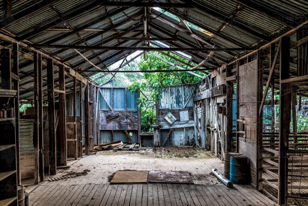 Inside an abandoned farm shed - Australian Stock Image