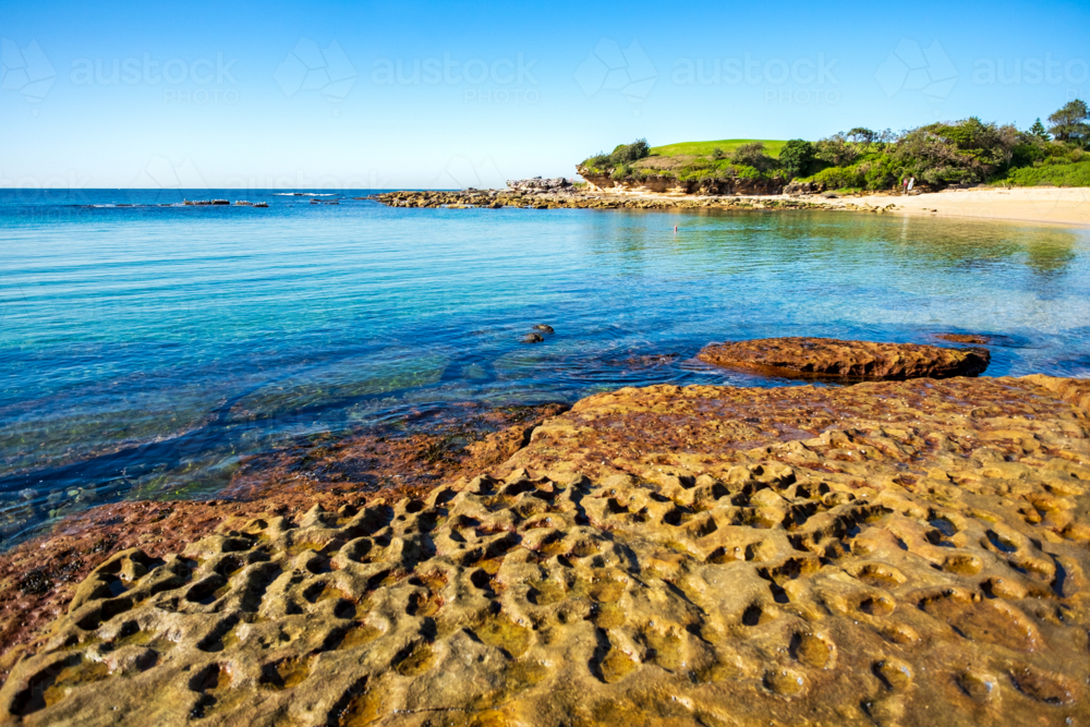 interesting rock formation at Little Bay beach - Australian Stock Image