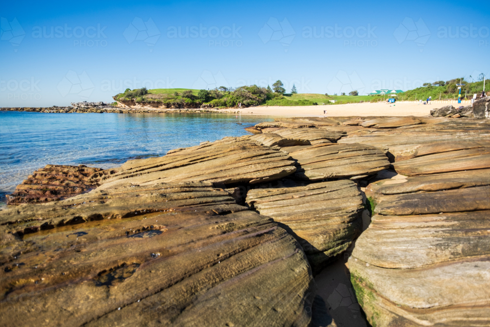 interesting rock formation at Little Bay beach - Australian Stock Image