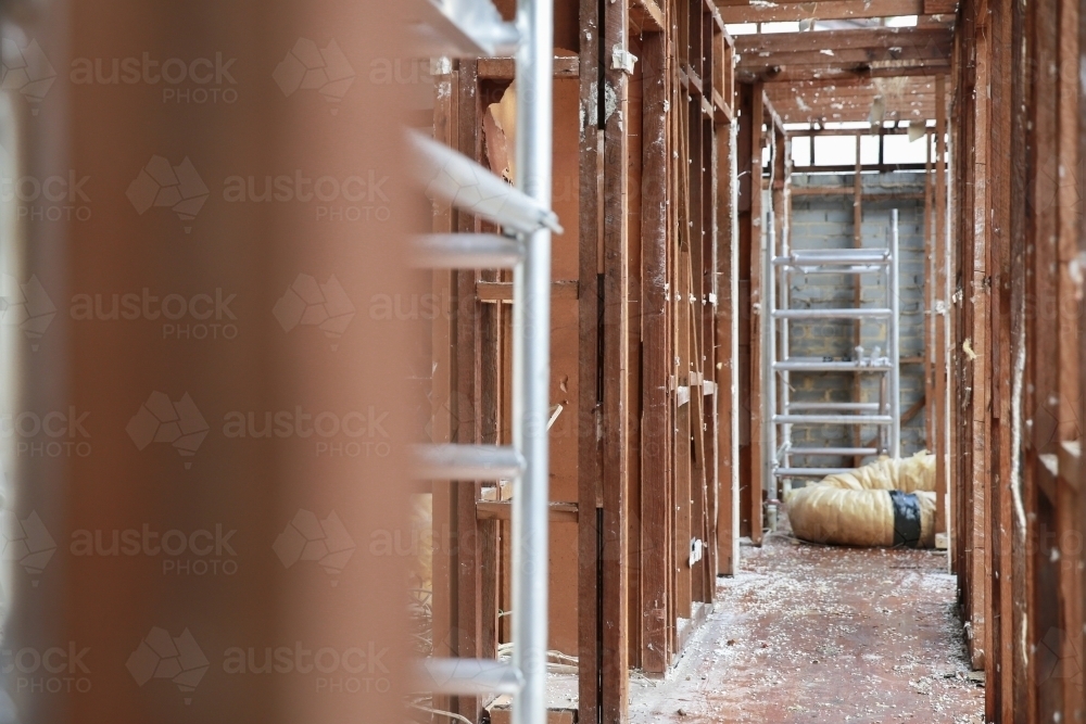 Interior frames of a partly constructed building - Australian Stock Image
