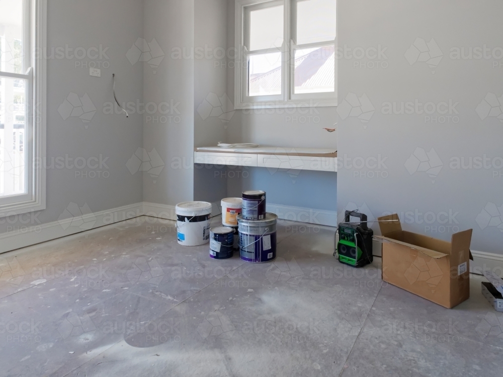 Interior of a house under construction, nearly completed - Australian Stock Image