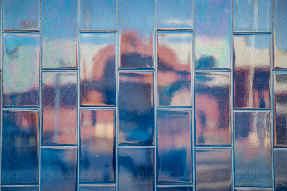 Rectangular Powder Blue Tile Image of Iridescent blue rectangular tiles with reflections of warm ...