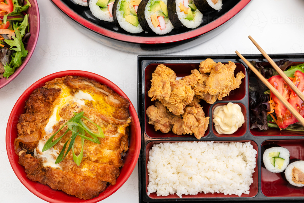 Japanese Array Of Food On White Table - Australian Stock Image