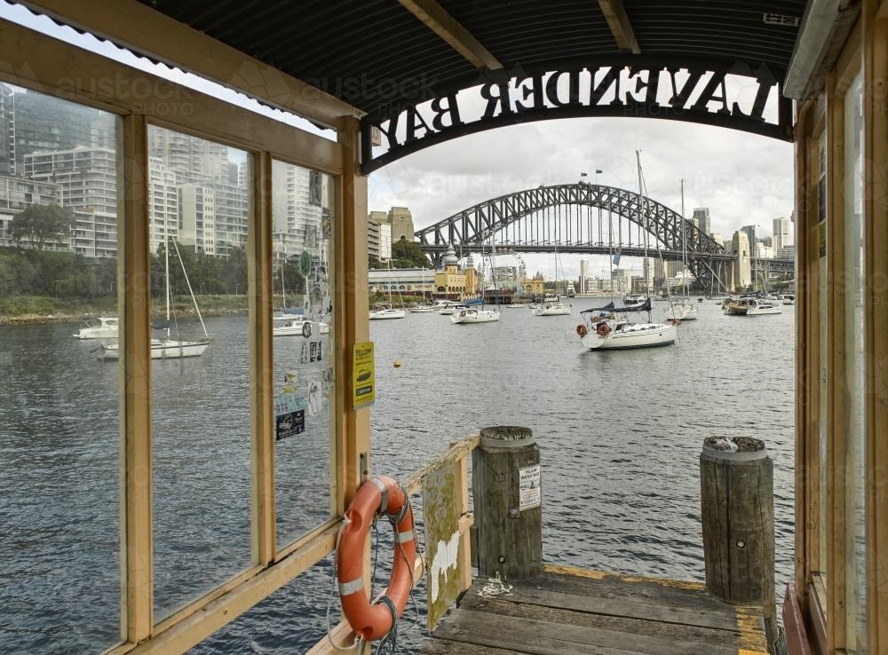 Jetty at lavender bay with view of Sydney Harbour Bridge - Australian Stock Image
