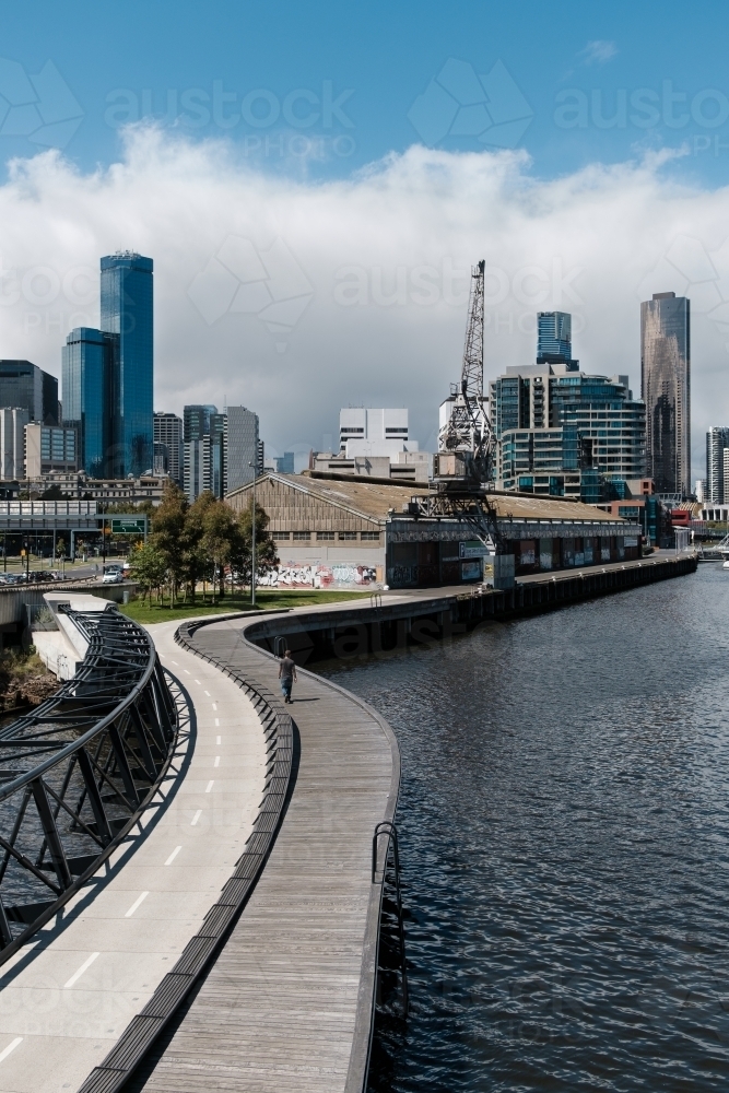 Jim Stynes Bridge with Melbourne CBD in Background - Australian Stock Image