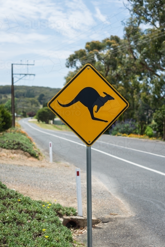 kangaroo sign in semi rural suburb - Australian Stock Image