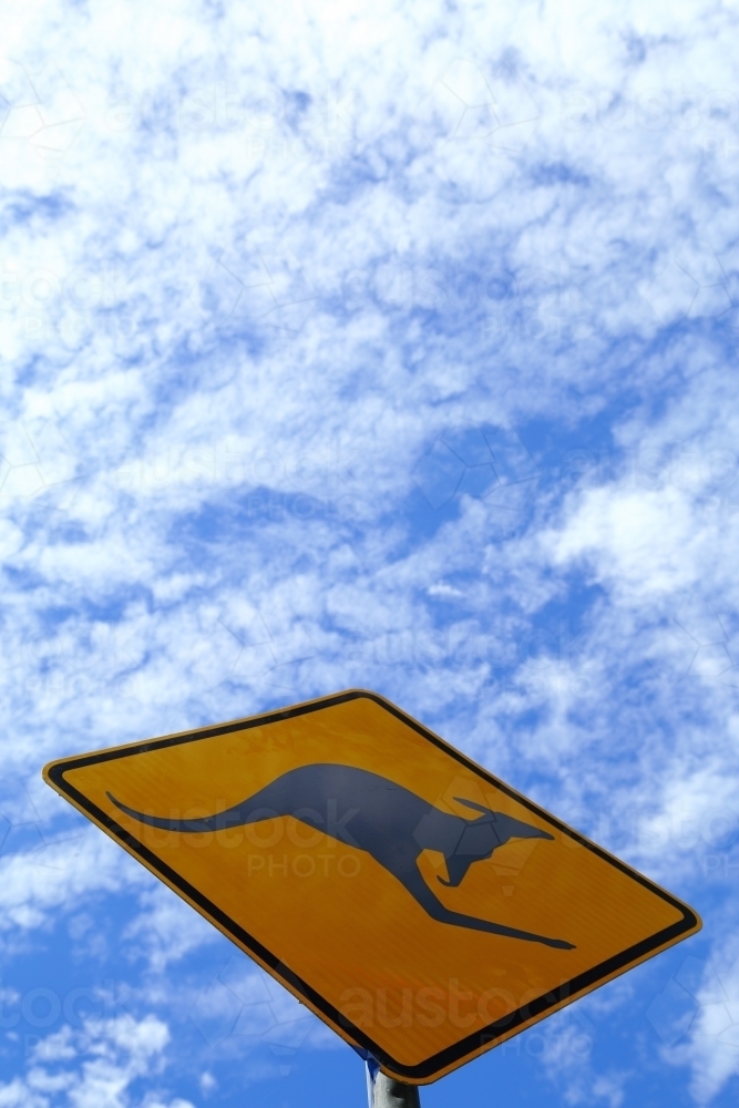 Kangaroo warning sign on roadside in Queensland - Australian Stock Image