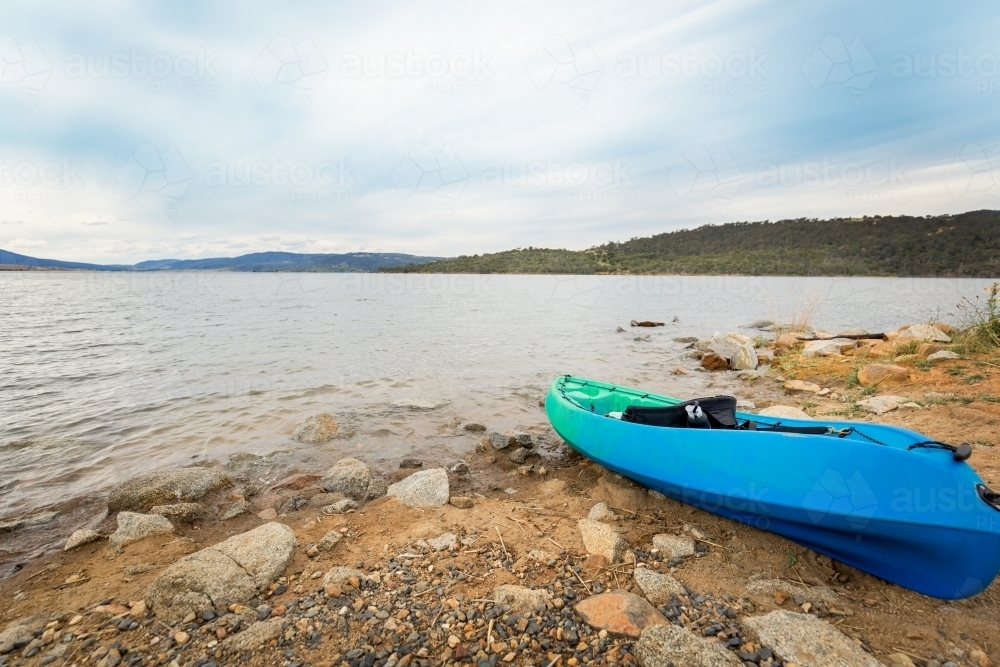 Image of Kayak at the waters edge of Lake Jindabyne Austockphoto
