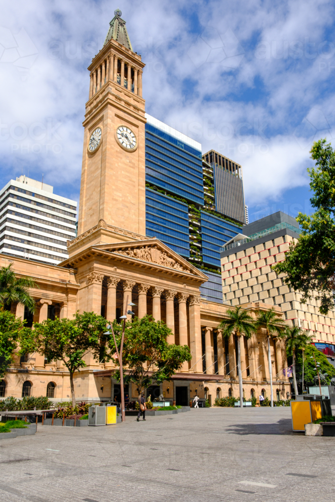 King George Square with Brisbane City Hall - Australian Stock Image