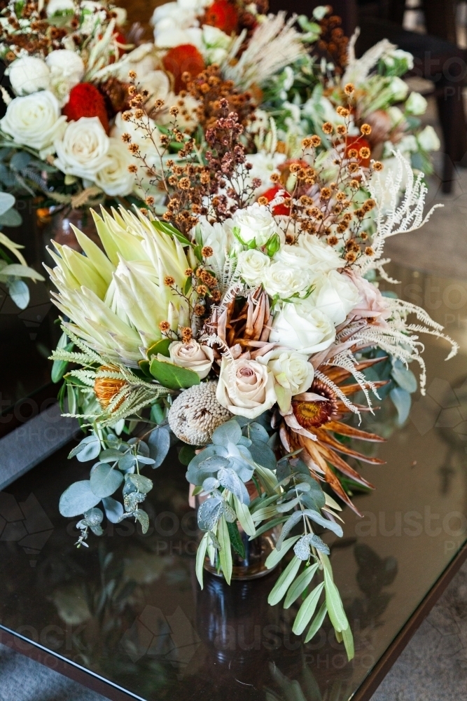 King protea flower in wedding bouquet floral arrangement - Australian Stock Image