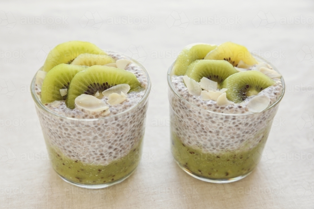 Kiwi fruit, almond and chia seeds pudding - Australian Stock Image