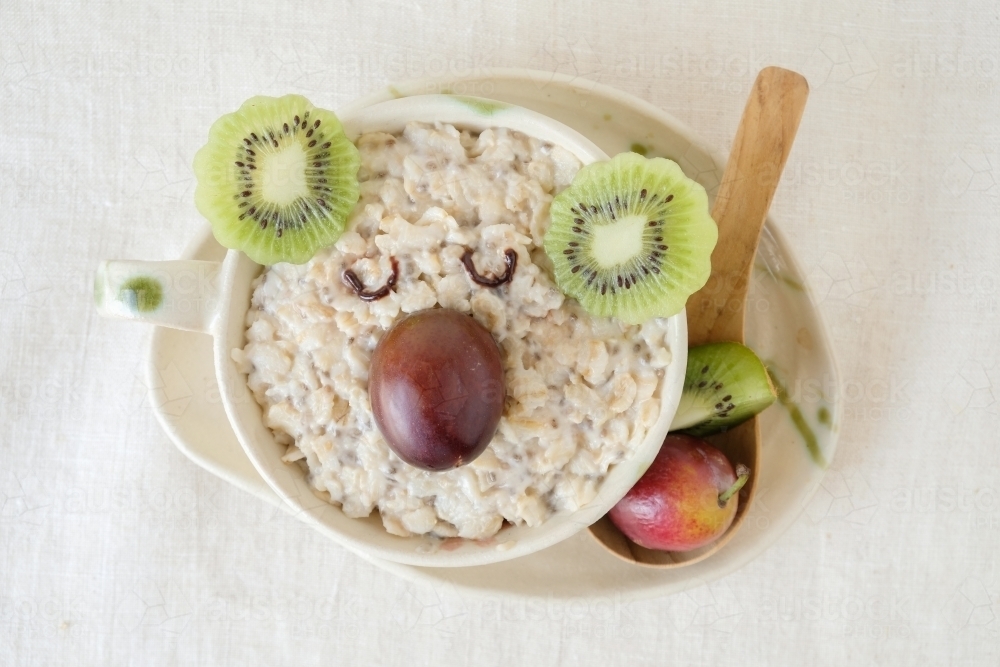 Koala bear oatmeal porridge breakfast, fun food art for kids - Australian Stock Image
