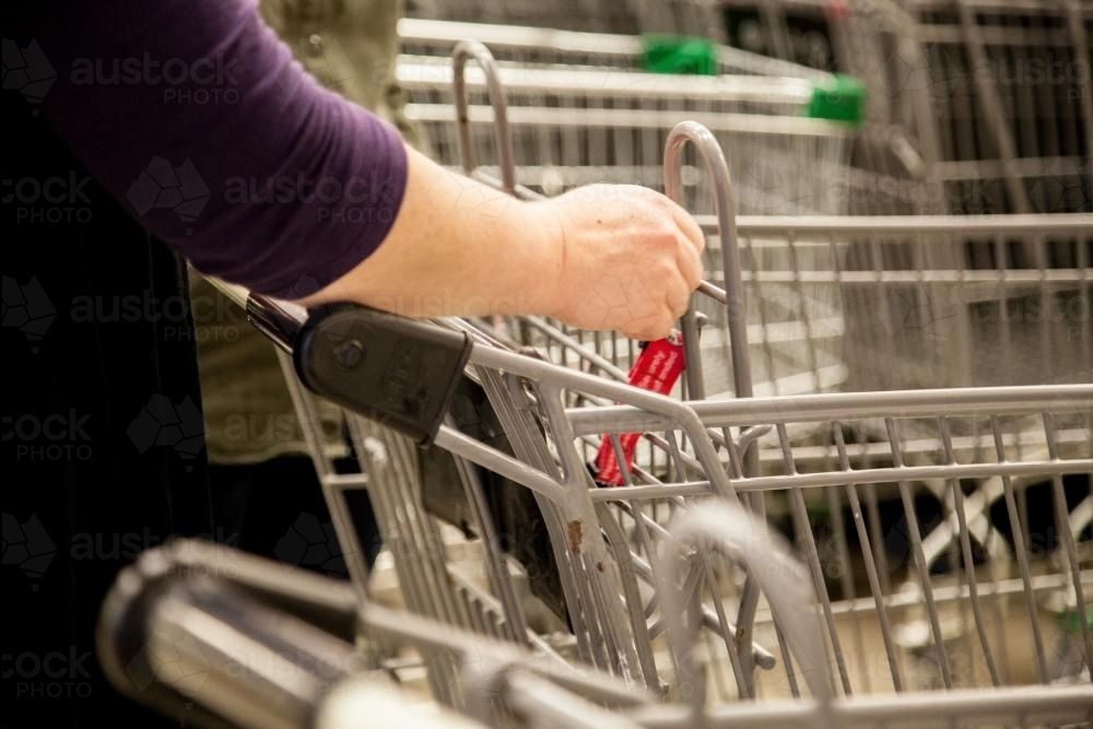 Image of Lady finding a shopping trolley to get the groceries with