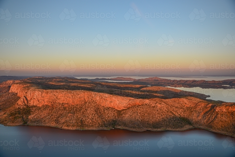 Lake Argyle at sunset from the air - Australian Stock Image