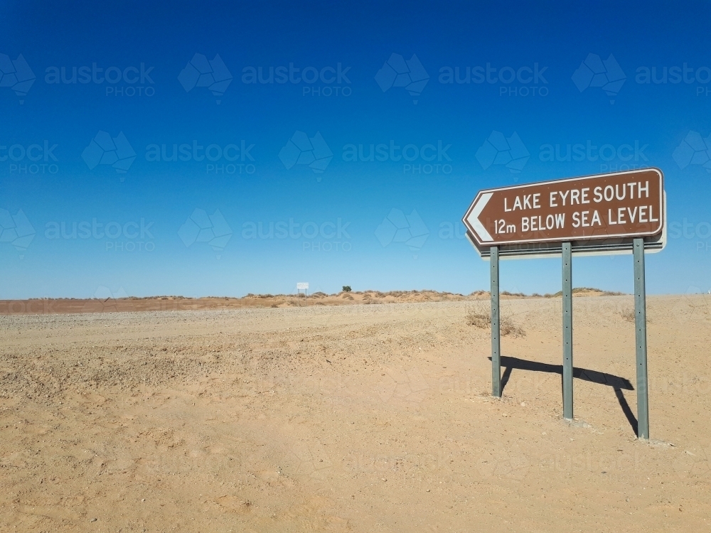 Lake Eyre road sign - Australian Stock Image