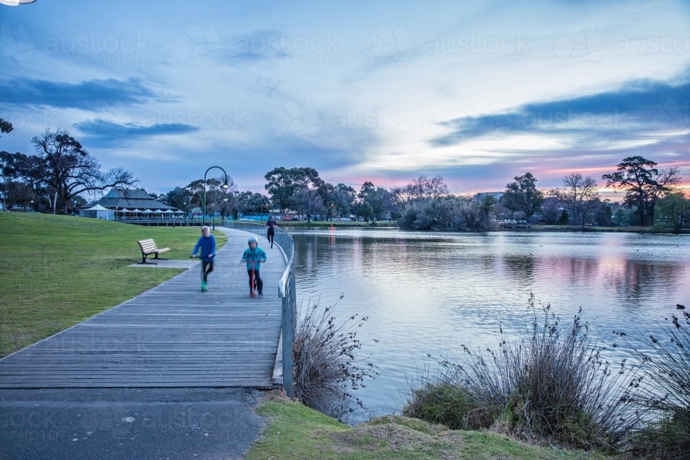 Lake Weeroona Park Bendigo Victoria at dusk - Australian Stock Image
