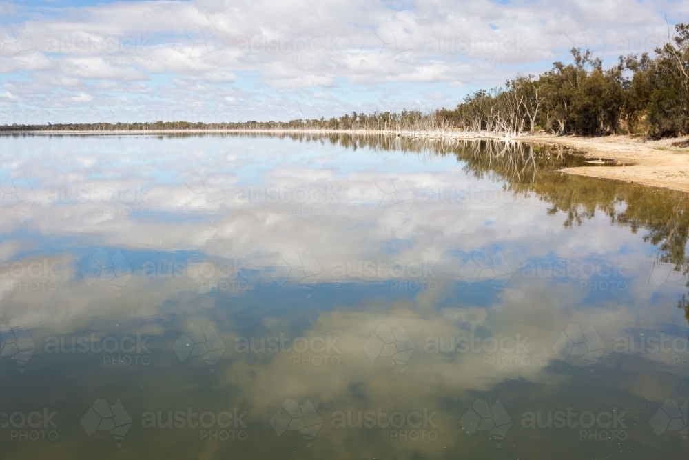 Lake Yealering with sky reflected in still water - Australian Stock Image