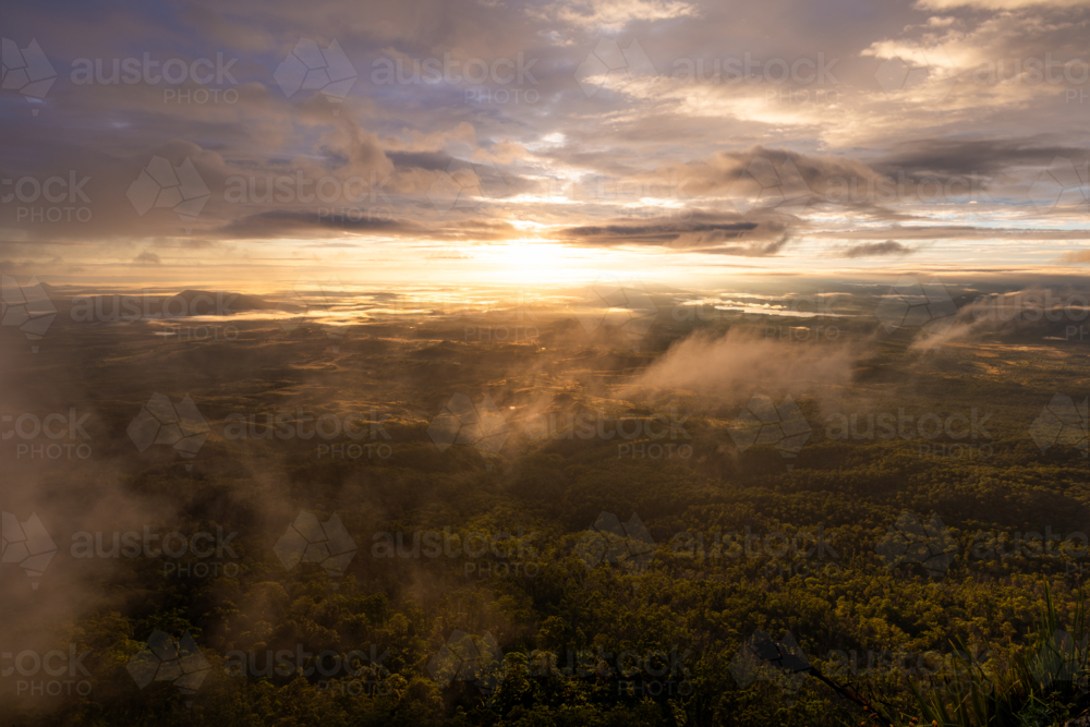 Landscape of Fassifern valley and Scenic Rim at Sunrise - Australian Stock Image