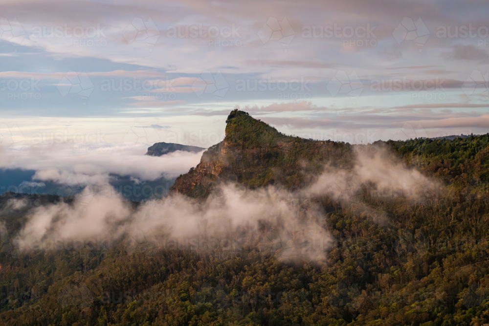Landscape of mount Mitchell with low cloud - Australian Stock Image