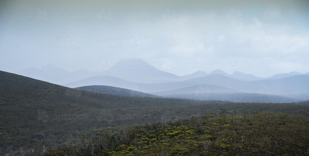 Landscape of Mountain Ranges Disappearing into the Distance - Australian Stock Image