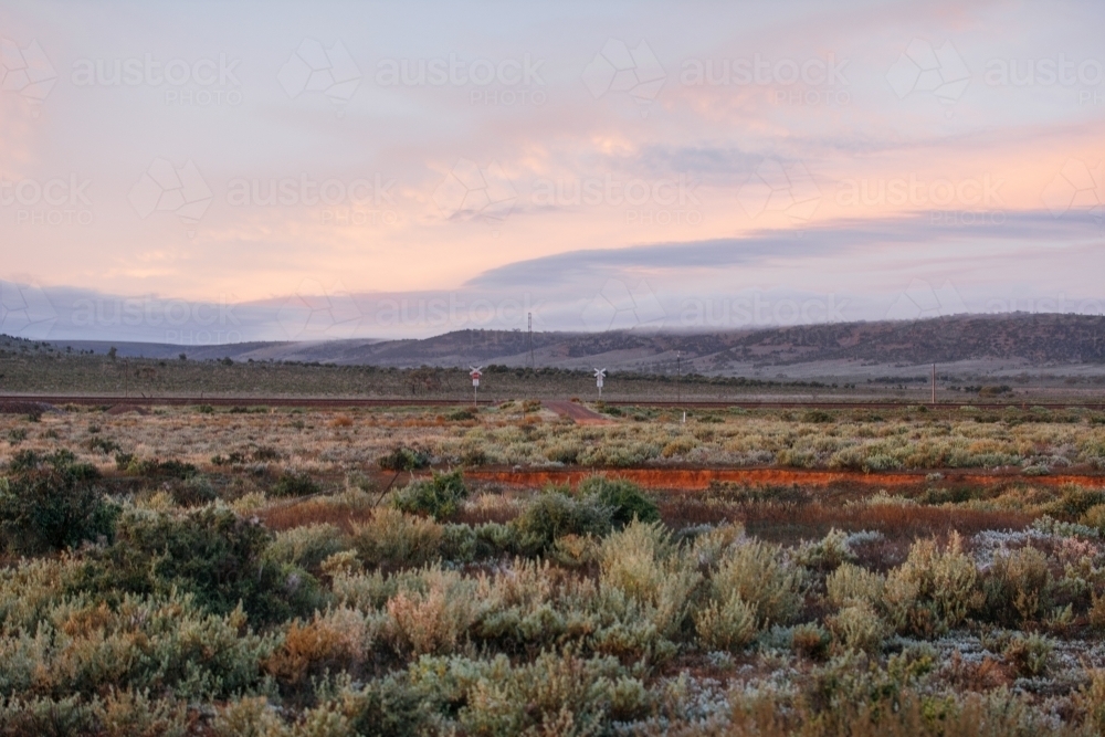 Landscape of outback during sunrise - Australian Stock Image