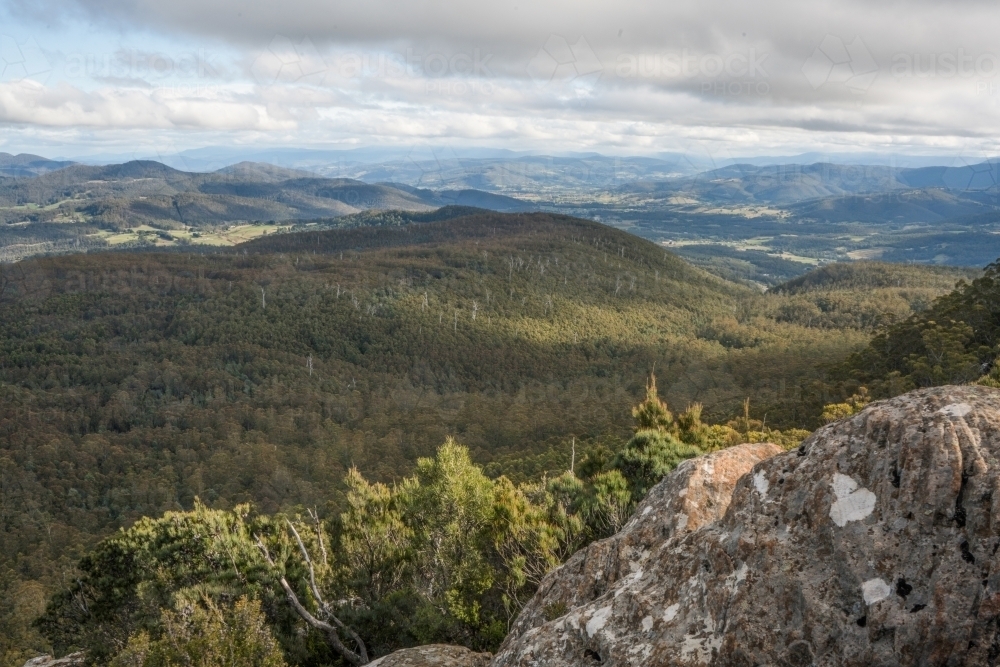 Landscape of tree-covered mountains - Australian Stock Image