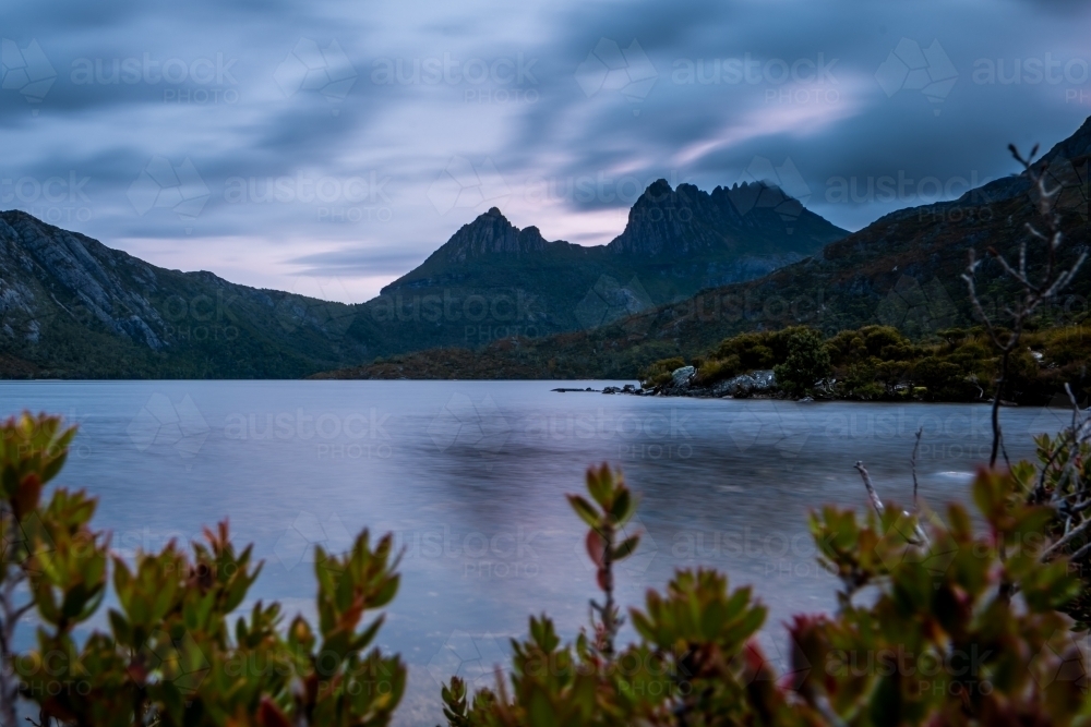 Landscape view of a lake with mountains - Australian Stock Image