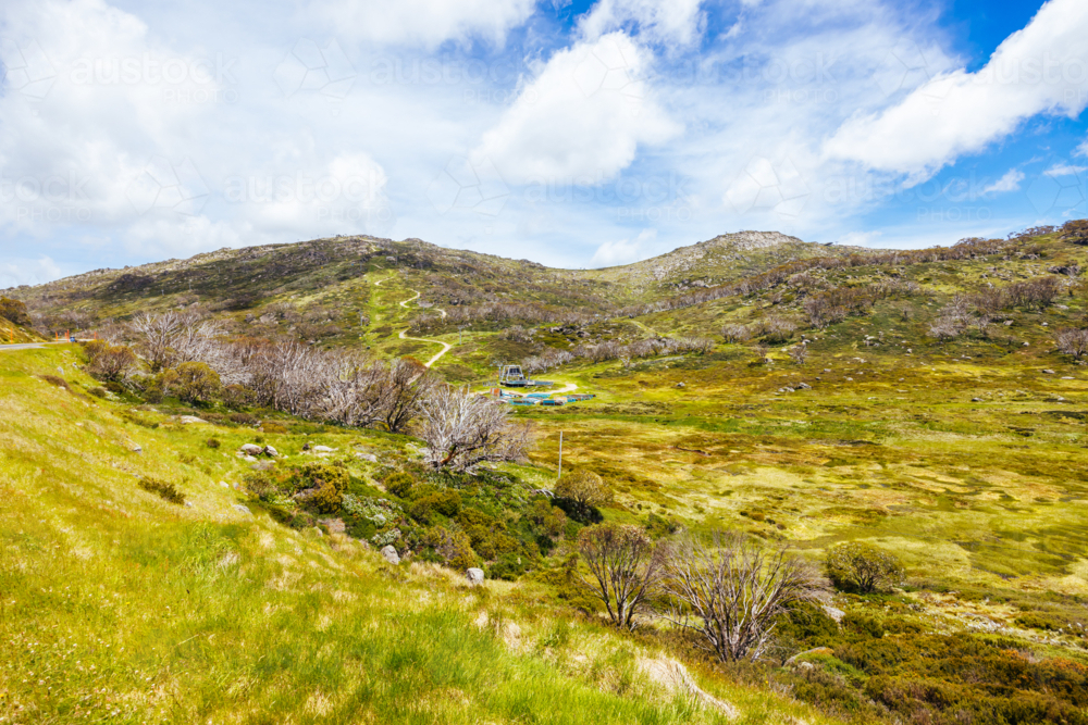 Landscape views along the Porcupine Walking Track on a summer's day in Kosciuszko National Park - Australian Stock Image