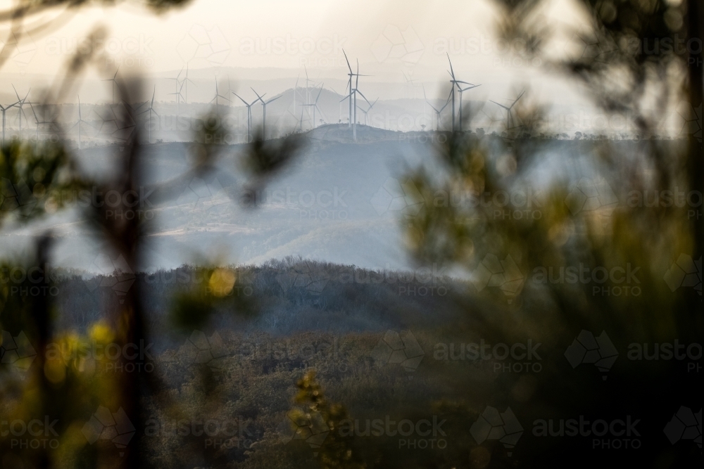 landscape with hills and wind farm - Australian Stock Image
