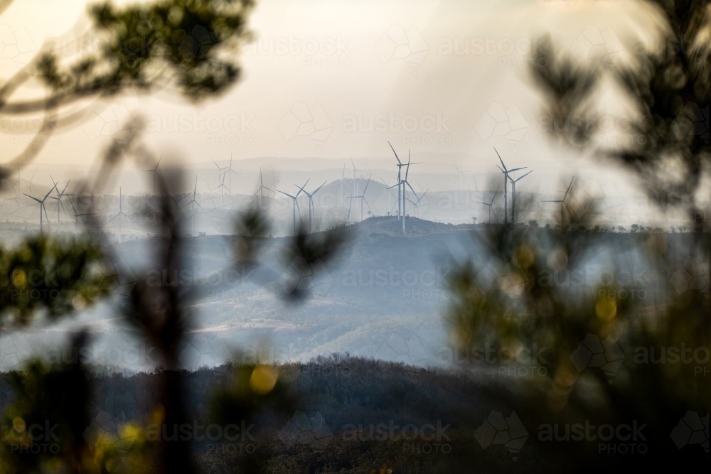 landscape with hills and wind farm - Australian Stock Image