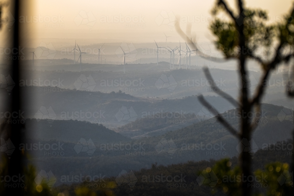 landscape with hills and wind farm - Australian Stock Image