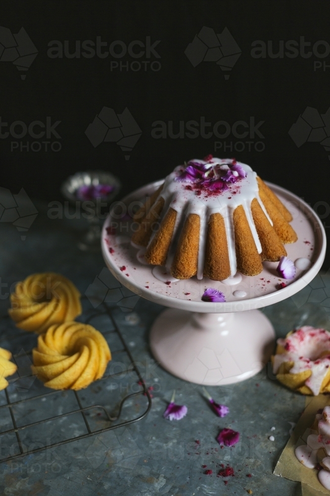 Large Bundt cake on a cake stand - Australian Stock Image