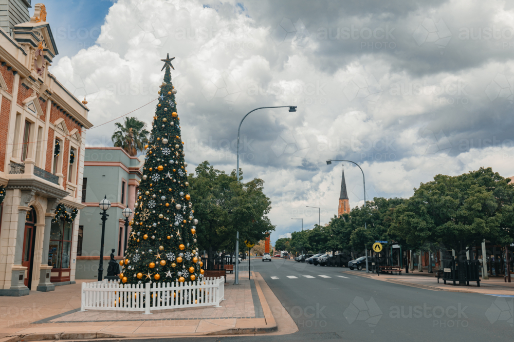 Large Christmas tree on display in the town centre of Mudgee NSW - Australian Stock Image