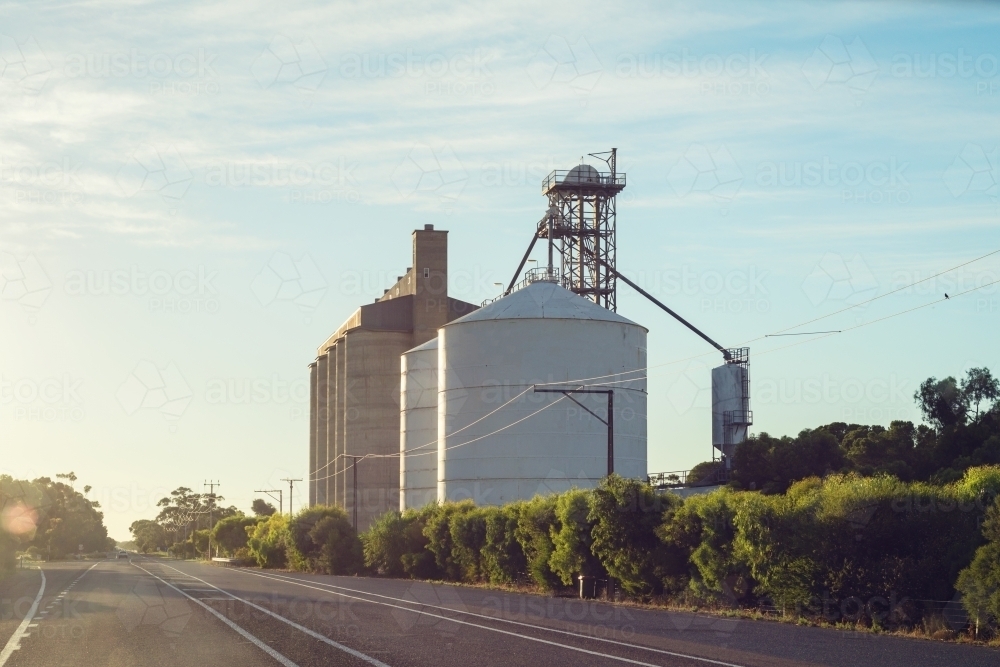 large grain silo beside road - Australian Stock Image