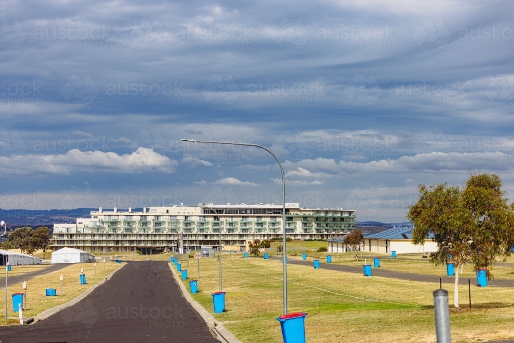 Large hotel trackside at Mount Panorama in Bathurst, NSW - Australian Stock Image