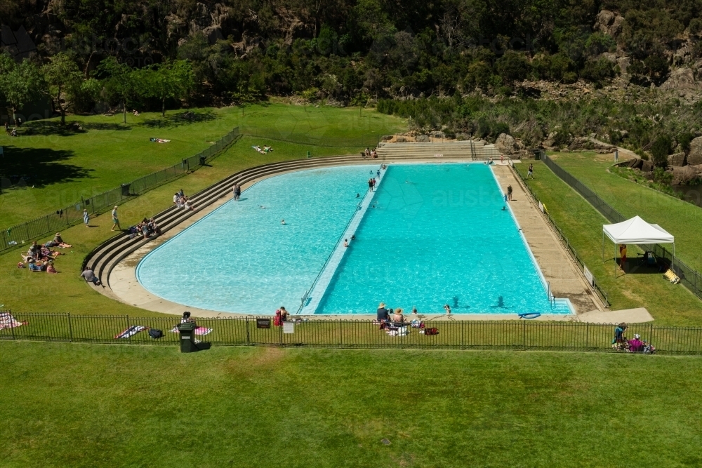 large outdoor public swimming pool, Cataract Gorge, Launceston - Australian Stock Image