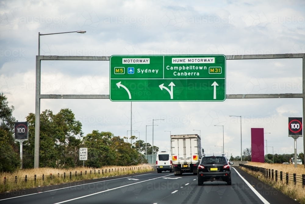 Image of Large sign over highway to campbelltown sydney Austockphoto