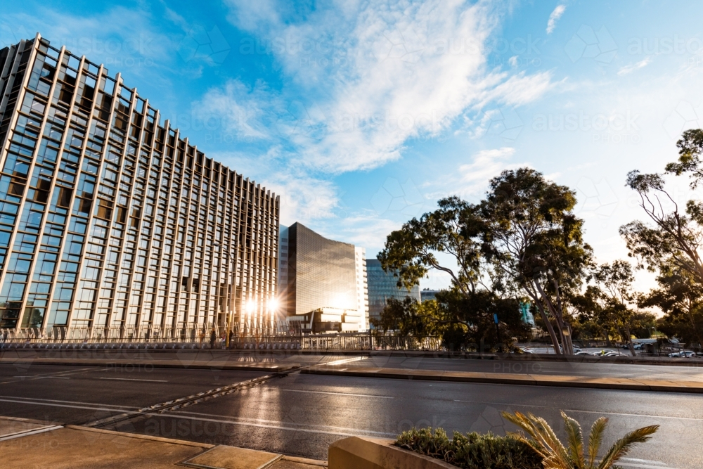 Late afternoon sunlight bouncing off buildings in Adelaide CBD - Australian Stock Image