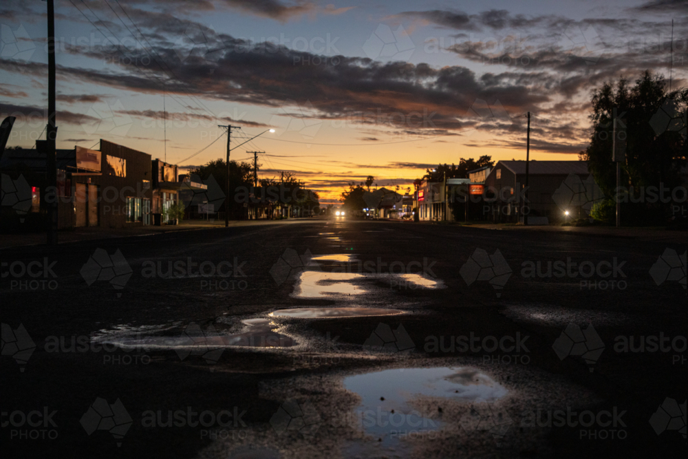 Late evening reflections in a quiet country town at dusk - Australian Stock Image