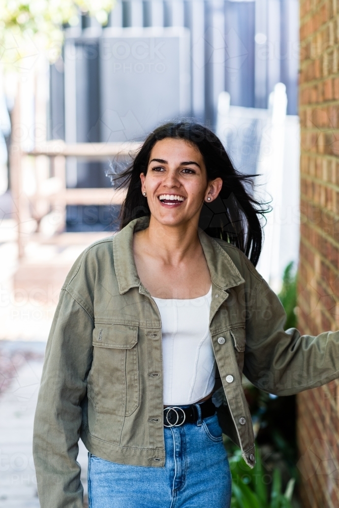 laughing Australian aboriginal woman - Australian Stock Image