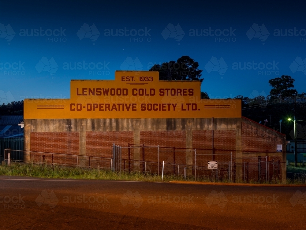 Lenswood apples building at night - Australian Stock Image