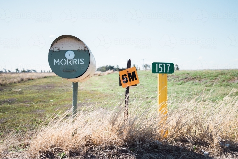 Letterboxes beside rural road - Australian Stock Image