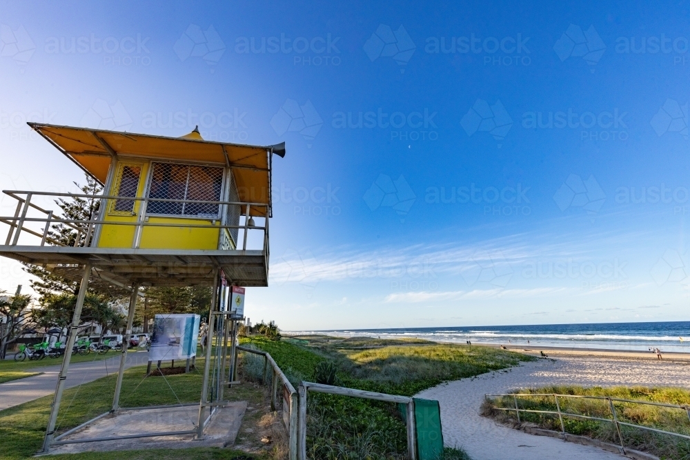 Lifeguard tower on sunny day at Miami on the Gold Coast - Australian Stock Image