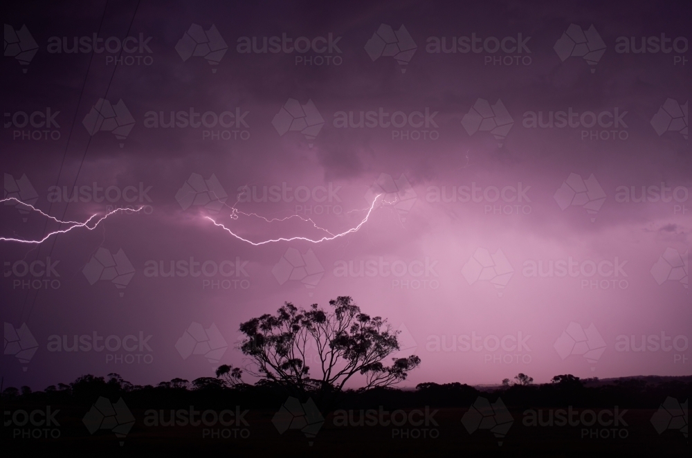Lightning Bolt Over Australian Landscape - Australian Stock Image