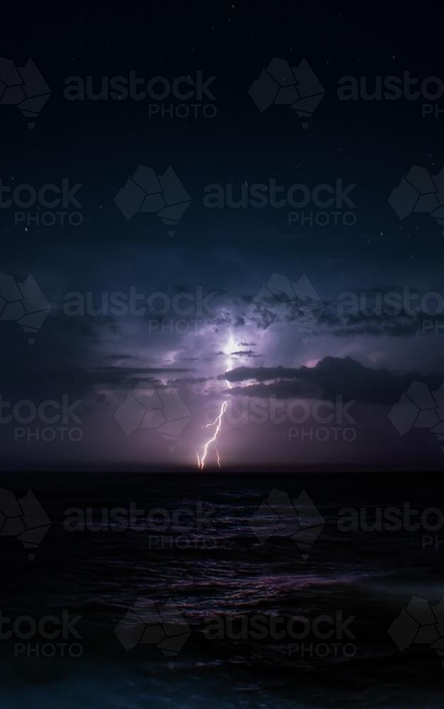 Lightning Storm out at Sea at Nighttime - Australian Stock Image