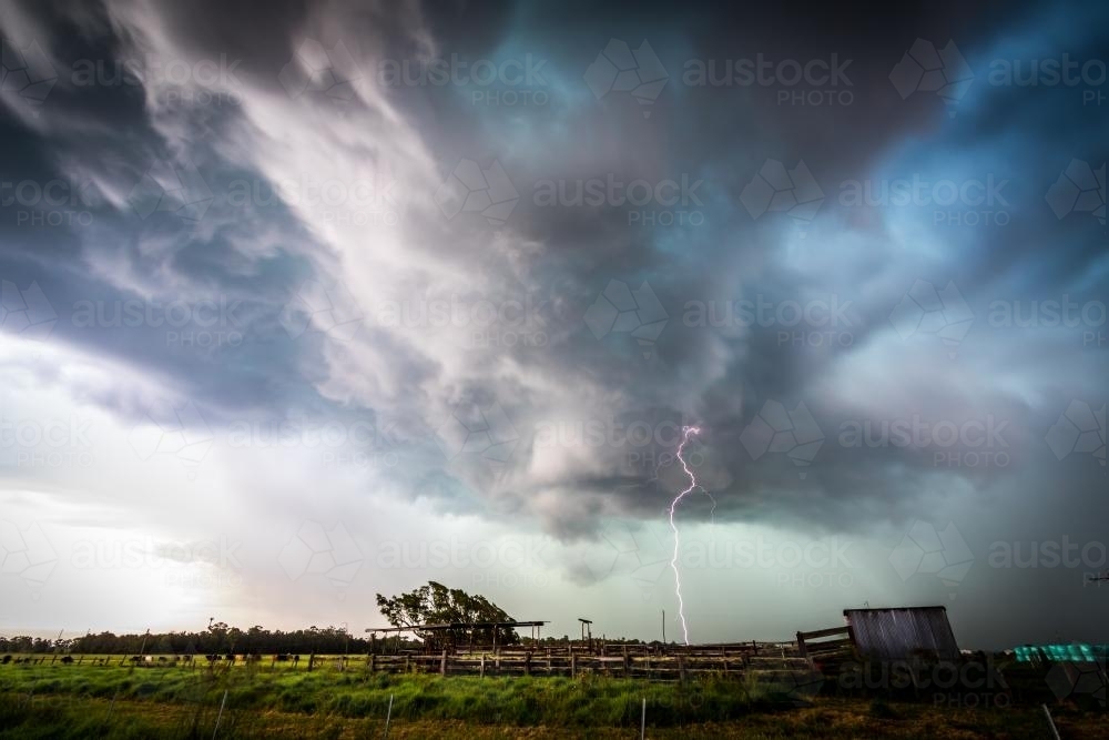 Lightning strike from moody storm - Australian Stock Image