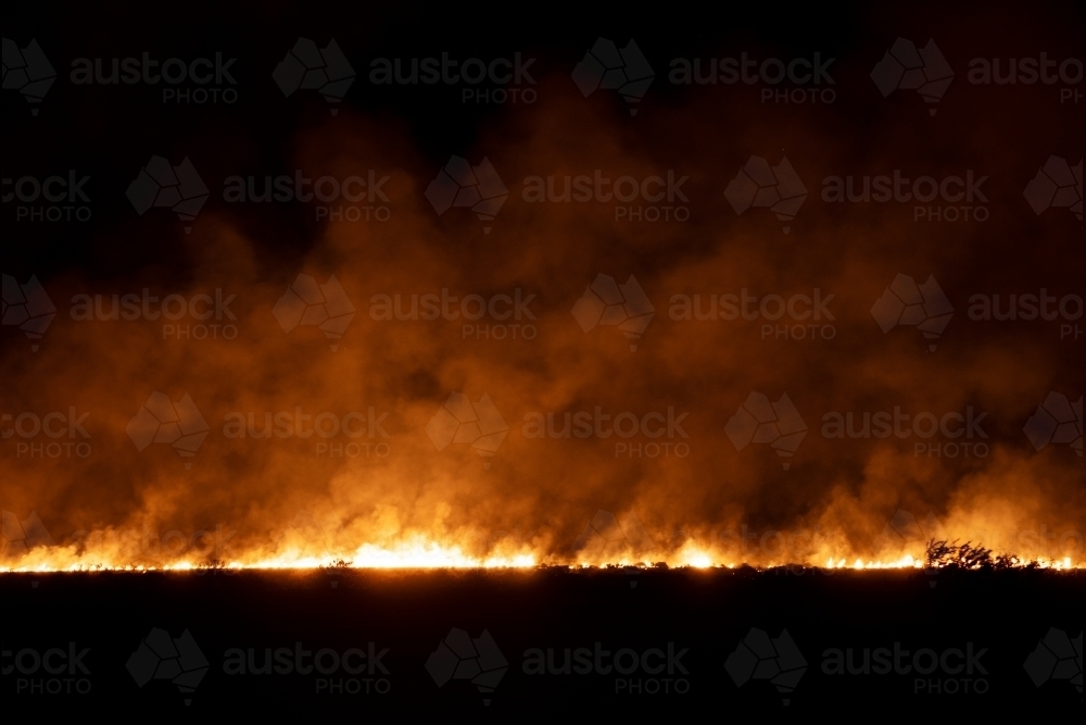 Line of bushfire at night - Australian Stock Image